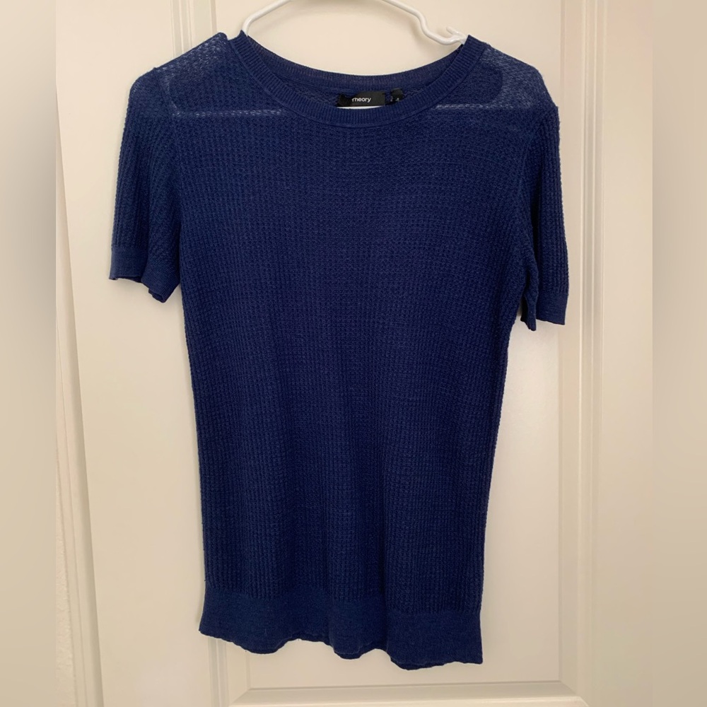 Theory Deep Blue Knit Linen Blend Top